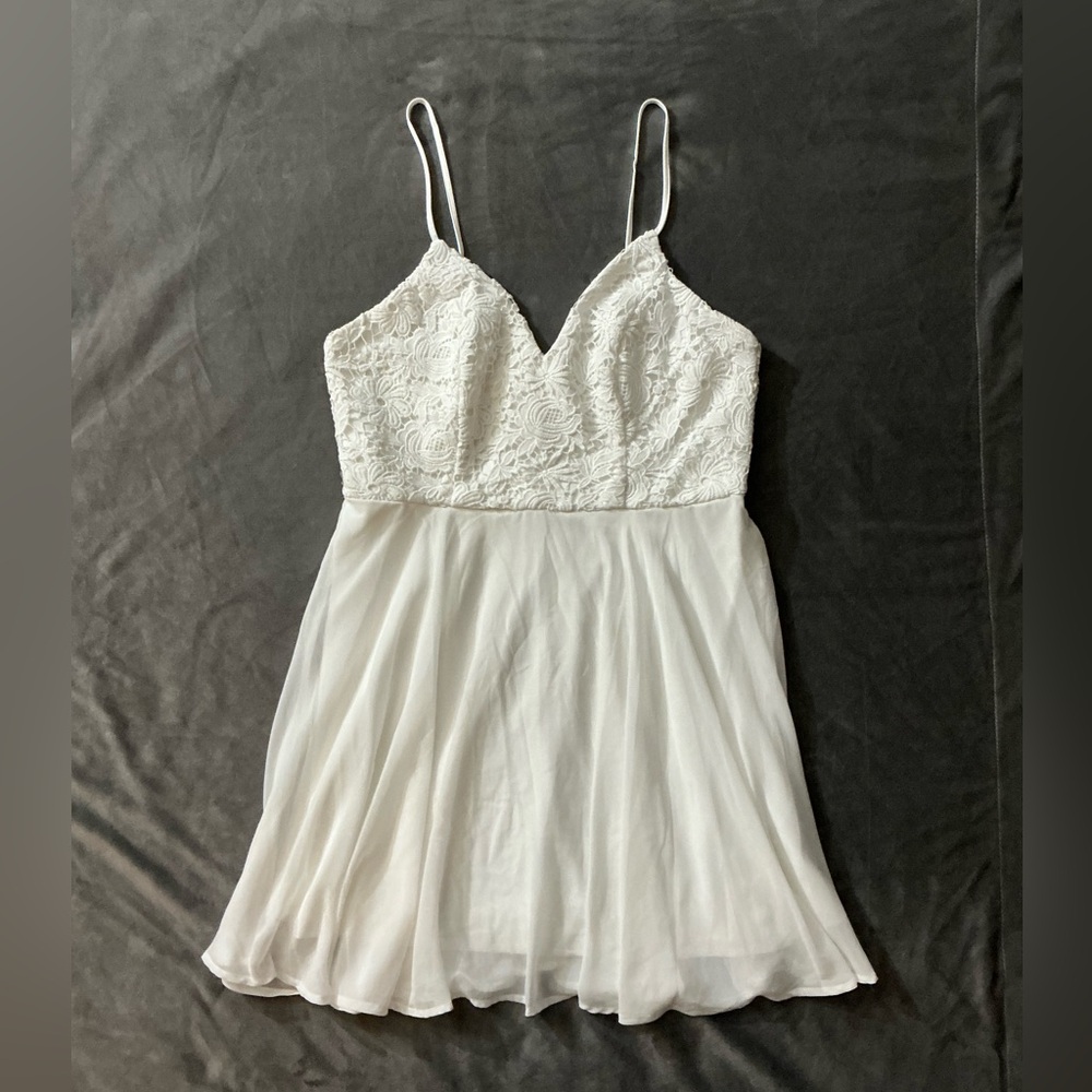 Lulu's White Lace & Chiffon Mini Dress